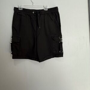 VTG Y2K Hot Topic Mens XL Black Cargo Shorts O-Ring Strap Detail Punk Goth